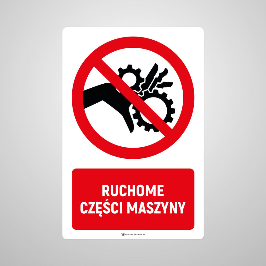 Naklejka Podłogowa BHP: Znak "Ruchome Części Maszyny" z Opisem
