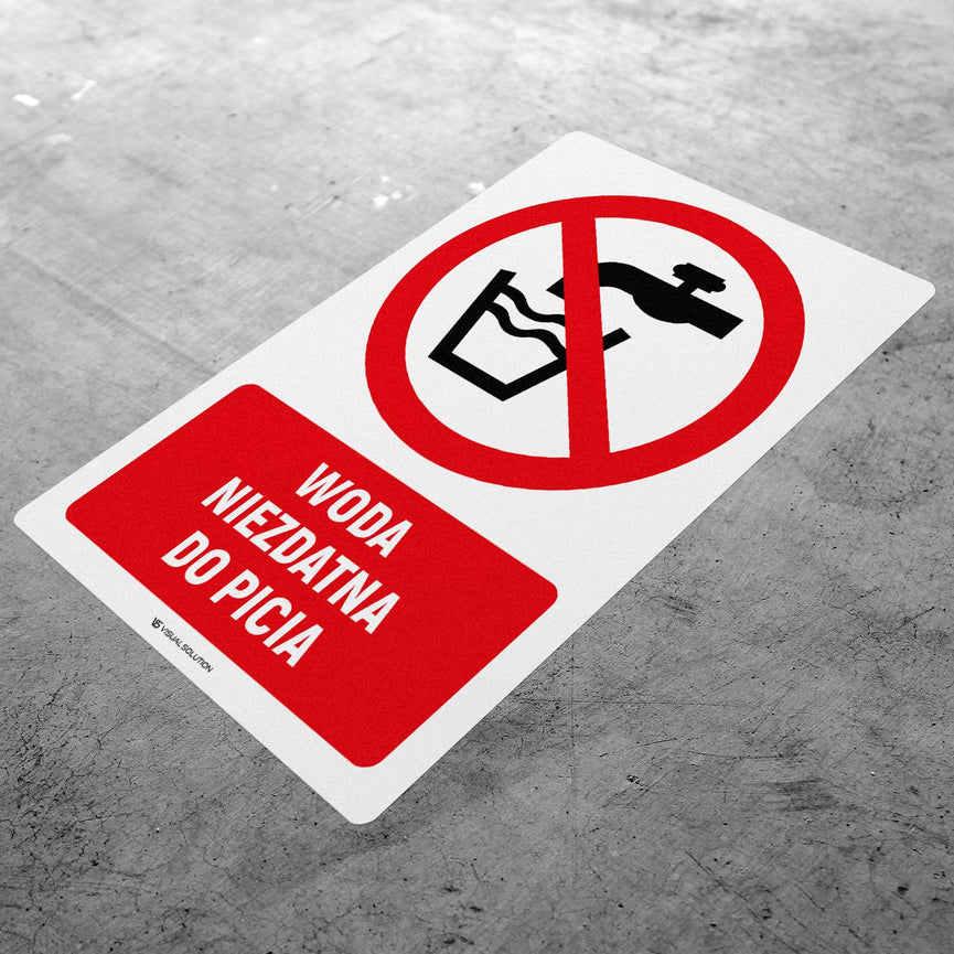 Naklejka Podłogowa BHP: Znak "Woda Niezdatna do Picia" z Opisem