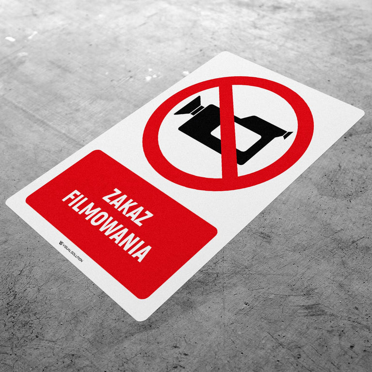 Naklejka Podłogowa BHP: Znak "Zakaz Filmowania" z Opisem