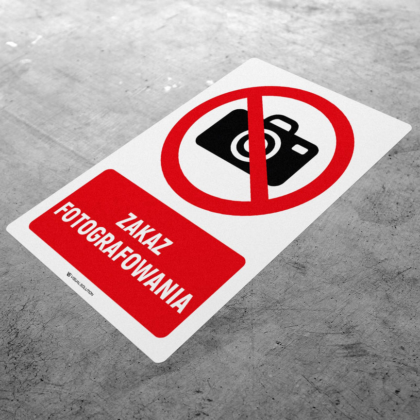 Naklejka Podłogowa BHP: Znak "Zakaz Fotografowania" z Opisem