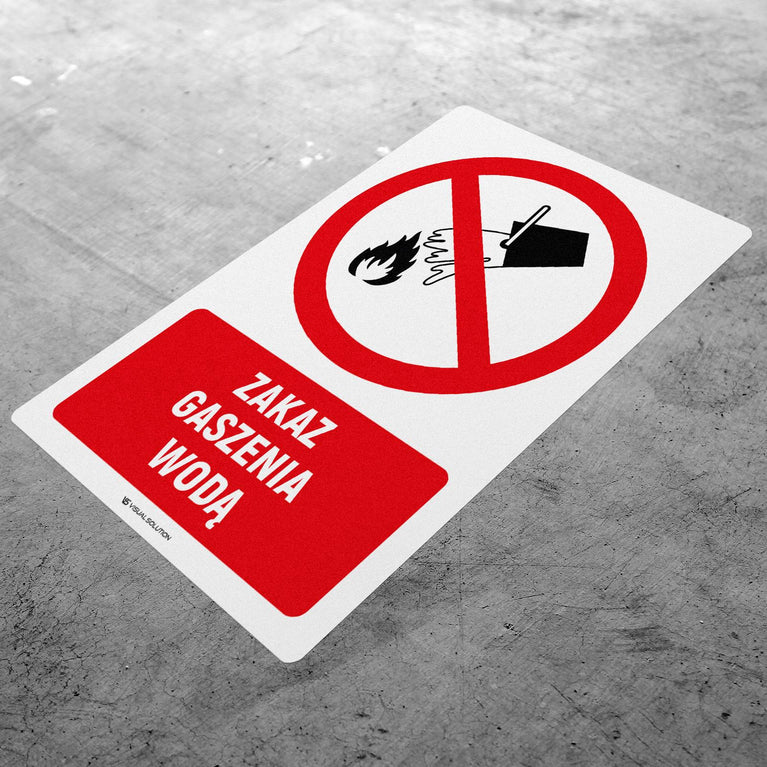 Naklejka Podłogowa BHP: Znak "Zakaz Gaszenia wodą" z Opisem