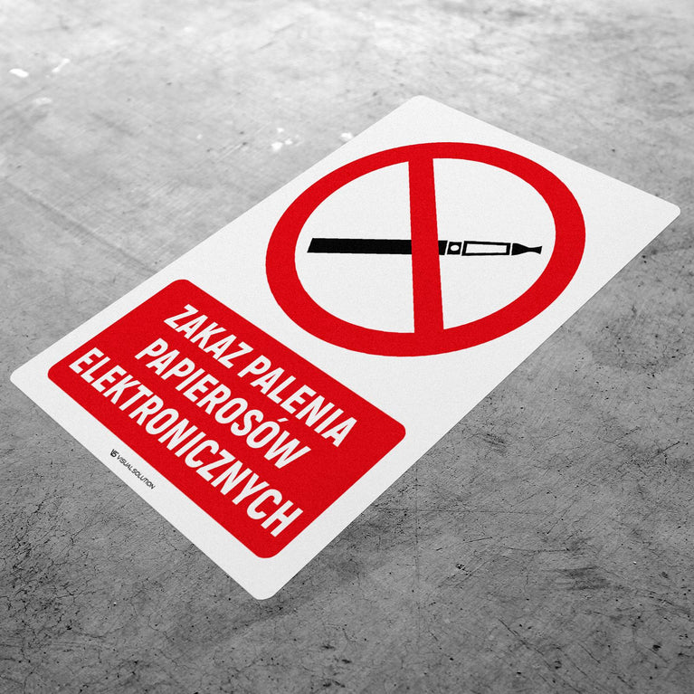 Naklejka Podłogowa BHP: Znak "Zakaz Palenia Papierosów Elektronicznych" z Opisem-5szt