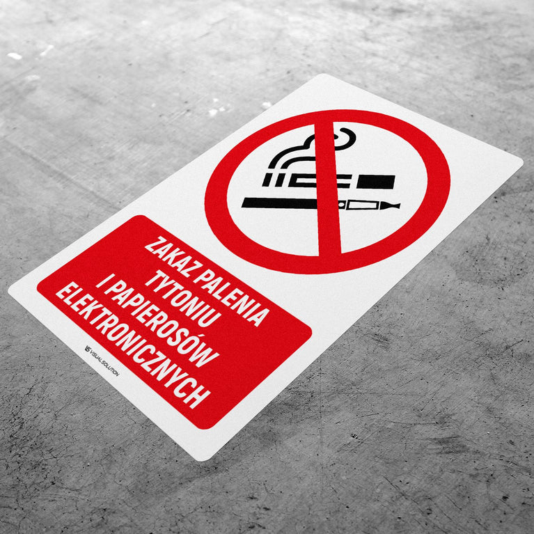 Naklejka Podłogowa BHP: Znak "Zakaz Palenia Tytoniu i Papierosów Elektronicznych" z Opisem-5szt