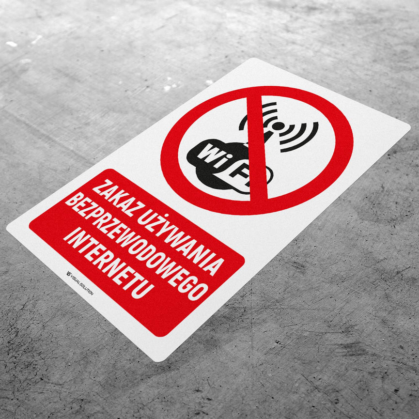 Naklejka Podłogowa BHP: Znak "Zakaz Używania Bezprzewodowego Internetu" z Opisem