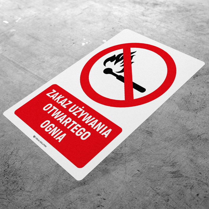 Naklejka Podłogowa BHP: Znak "Zakaz Używania Otwartego Ognia" z Opisem