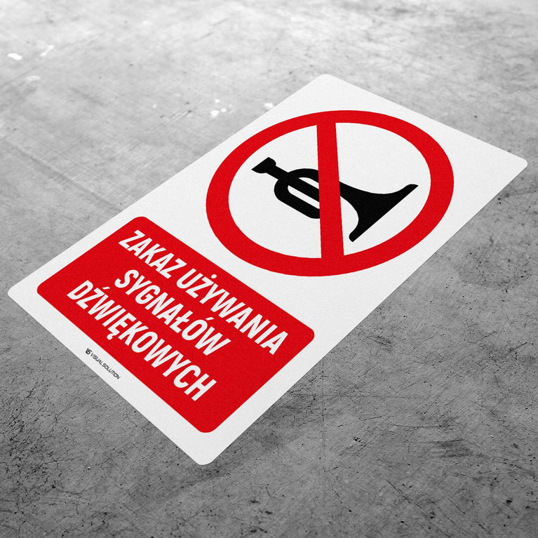 Naklejka Podłogowa BHP: Znak "Zakaz Używania Sygnałów Dźwiękowych" z Opisem