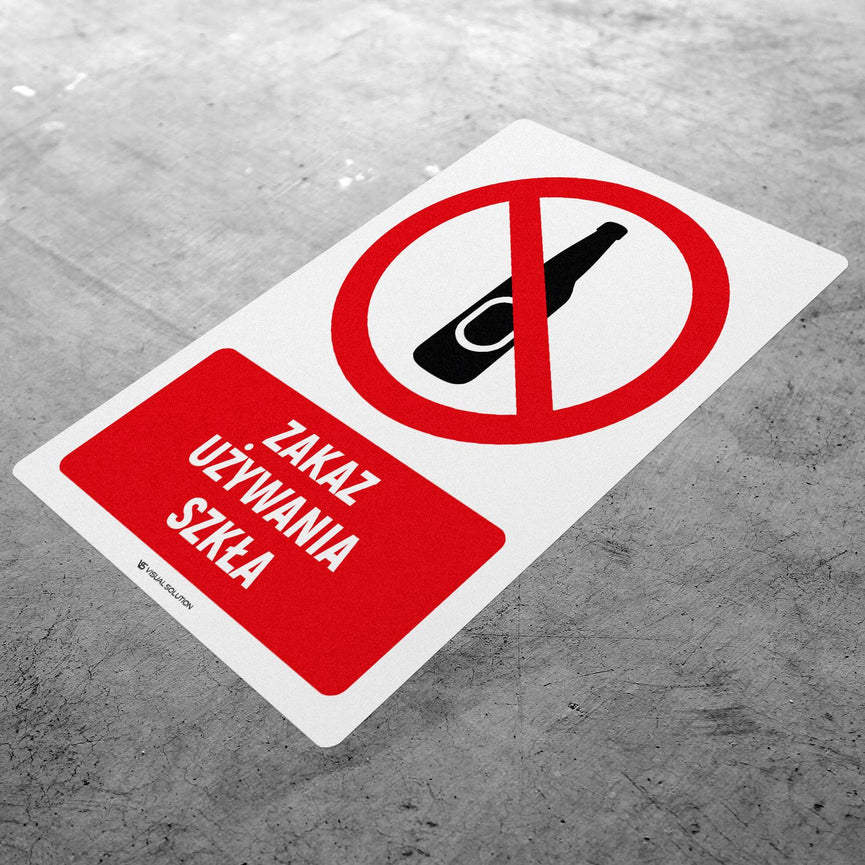 Naklejka Podłogowa BHP: Znak "Zakaz Używania Szkła" z Opisem