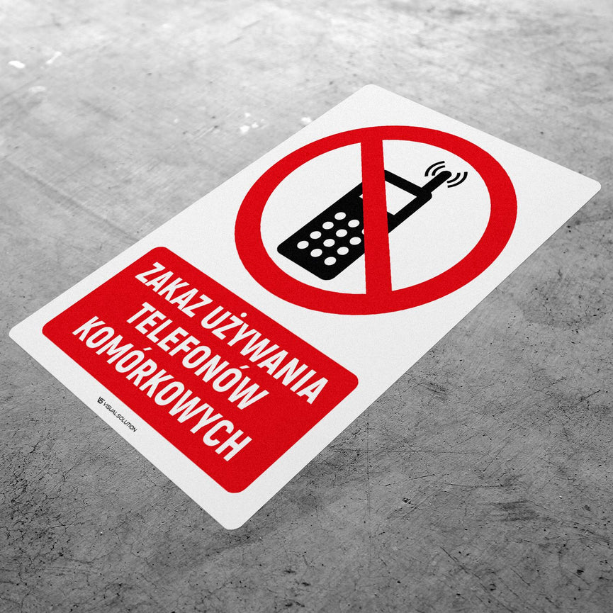 Naklejka Podłogowa BHP: Znak "Zakaz Używania Telefonów Komórkowych" z Opisem