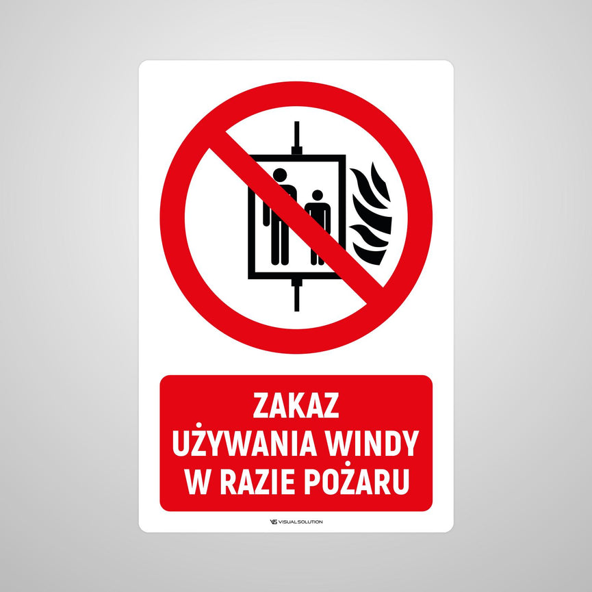 Naklejka Podłogowa BHP: Znak "Zakaz Używania Windy w Razie Pożaru" z Opisem