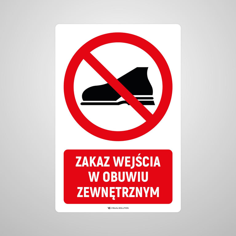 Naklejka Podłogowa BHP: Znak "Zakaz Wejścia w Obuwiu Zewnętrznym" z Opisem