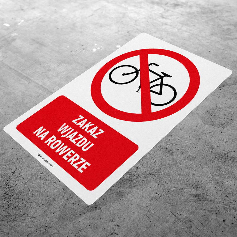Naklejka Podłogowa BHP: Znak "Zakaz Wjazdu na Rowerze" z Opisem