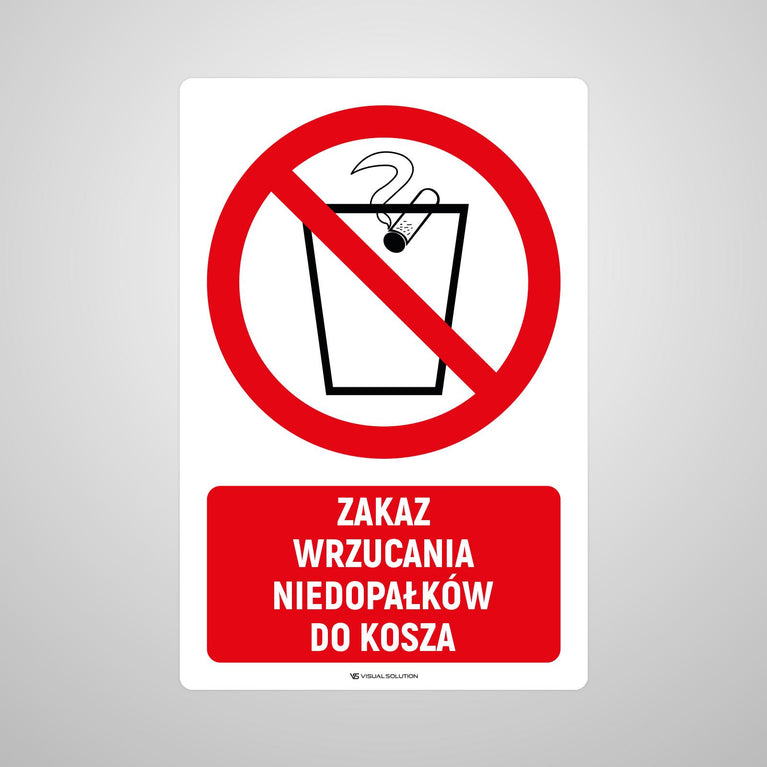Naklejka Podłogowa BHP: Znak "Zakaz Wrzucania Niedopałków do Kosza" z Opisem