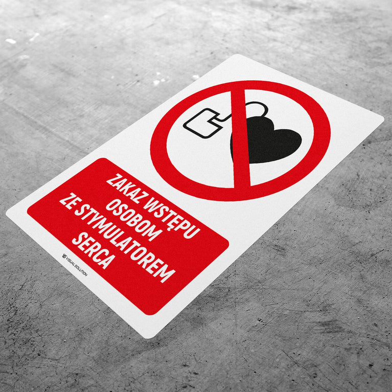 Naklejka Podłogowa BHP: Znak "Zakaz Wstępu Osobom ze Stymulatorem Serca" z Opisem