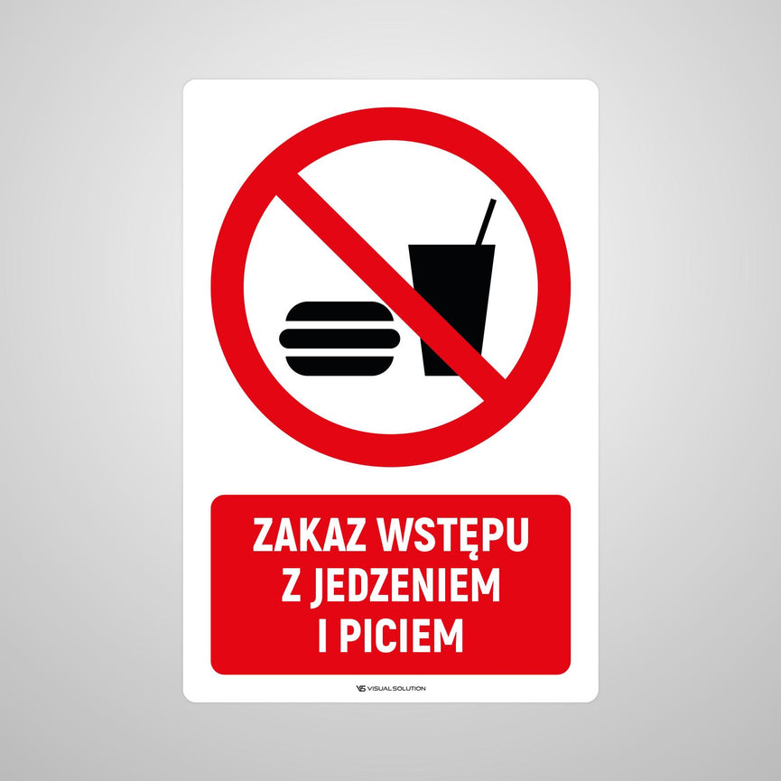 Naklejka Podłogowa BHP: Znak "Zakaz Wstępu z Jedzeniem i Piciem" z Opisem