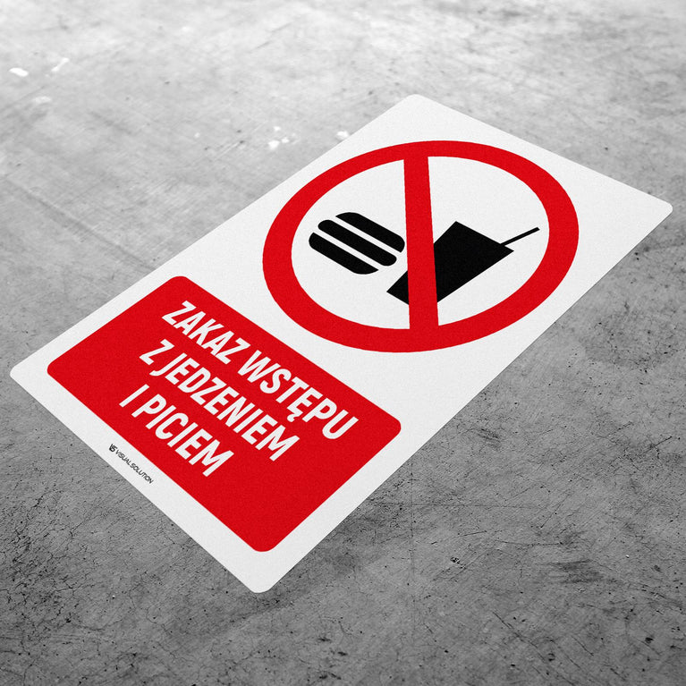 Naklejka Podłogowa BHP: Znak "Zakaz Wstępu z Jedzeniem i Piciem" z Opisem