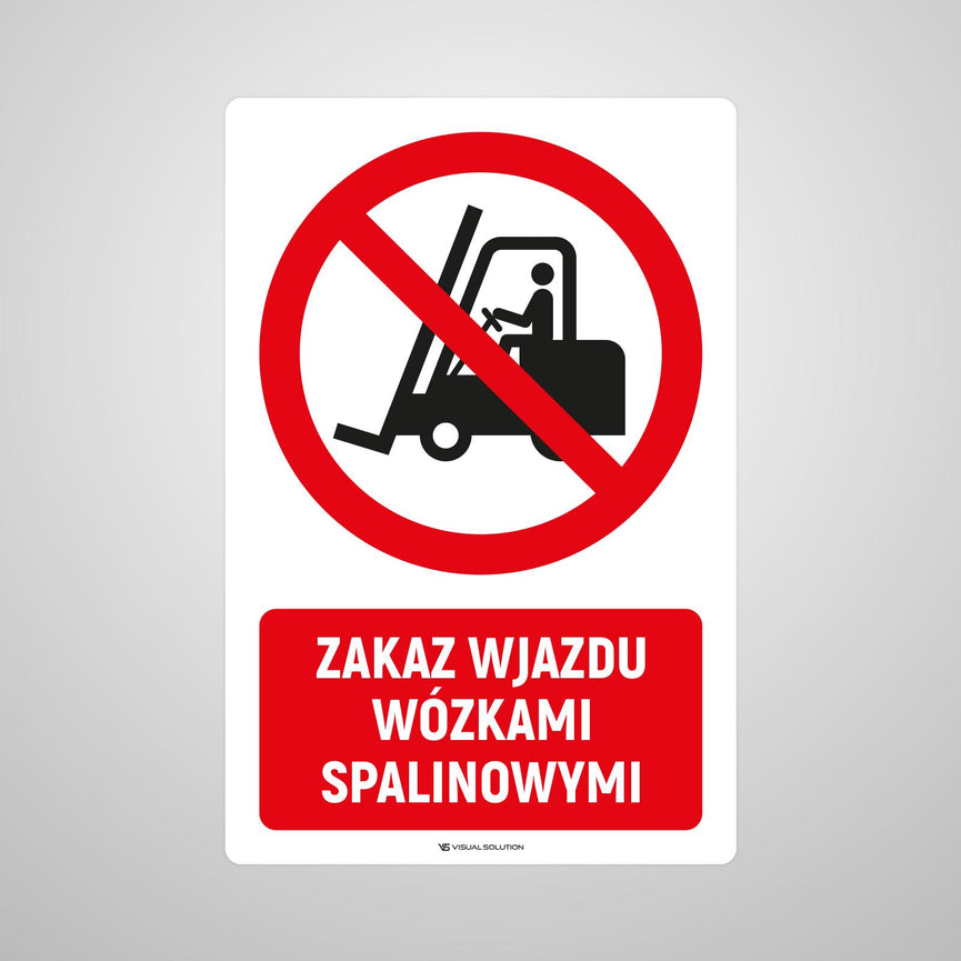 Naklejka Podłogowa BHP: Zakaz wjazdu wózkami spalinowymi z Opisem
