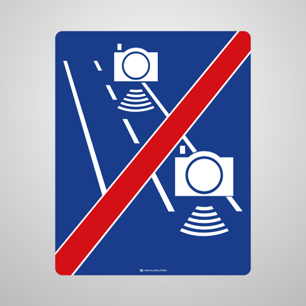 Naklejka Podłogowa BHP: „koniec automatycznej kontroli średniej prędkości” (D-51b)