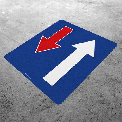 Naklejka Podłogowa BHP: „pierwszeństwo na zwężonym odcinku drogi” (D-5)