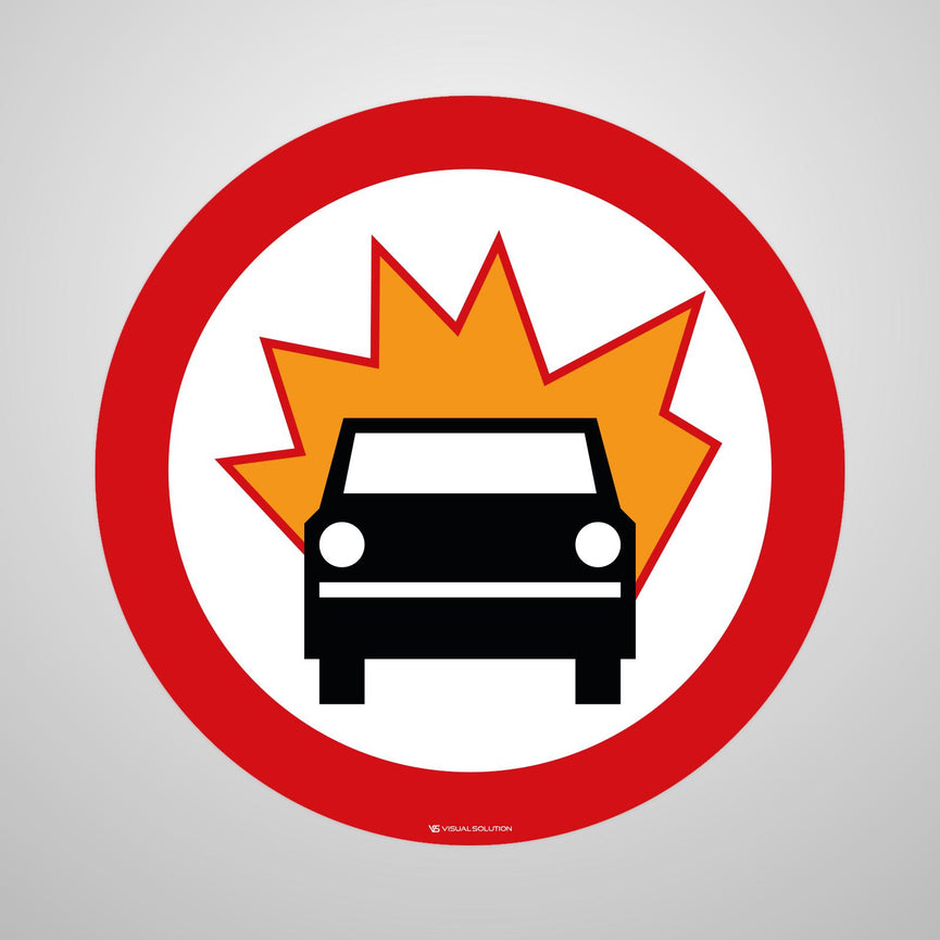 Naklejka Podłogowa BHP: "Zakaz wjazdu pojazdów z materiałami wybuchowymi lub łatwo zapalnymi" (B-13)