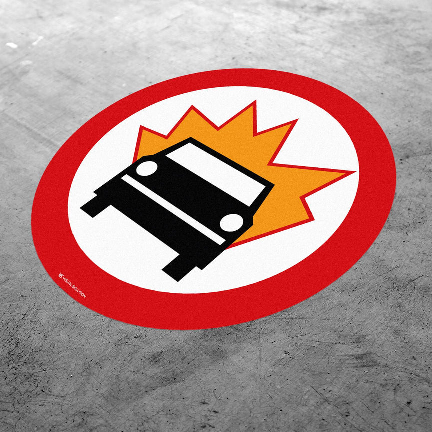 Naklejka Podłogowa BHP: "Zakaz wjazdu pojazdów z materiałami wybuchowymi lub łatwo zapalnymi" (B-13)