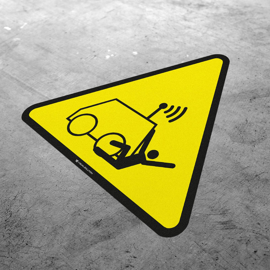 Naklejka ostrzegawcza informująca o zagrożeniu potrąceniem przez maszynę zdalnie sterowaną | GDW037.