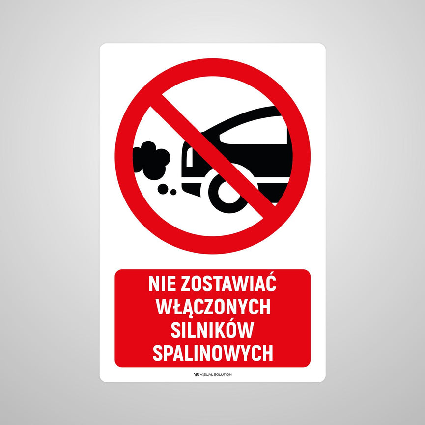 Naklejka Podłogowa BHP: Znak "Nie Zostawiać Włączonych Silników Spalinowych" z Opisem