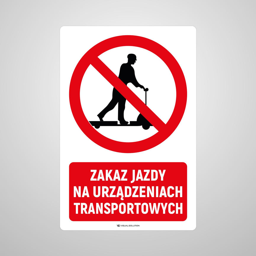 Naklejka Podłogowa BHP: Znak "Zakaz Jazdy na Urządzeniach Transportowych" z Opisem
