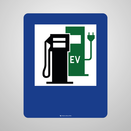Naklejka Podłogowa BHP: „stacja paliwowa z punktem ładowania pojazdów elektrycznych”[8] (D-23b)